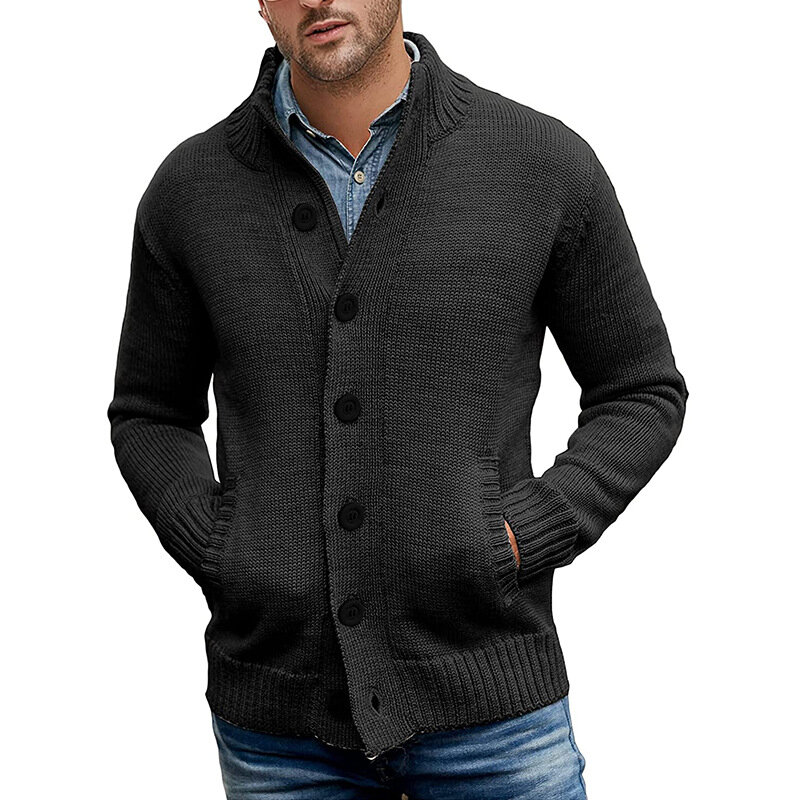Sweter Pria Musim Semi Musim Gugur Sweter Katun Kancing Satu Baris Cinta Bordir Kartun Jaket Solid Kerah V Lengan Panjang Ramping