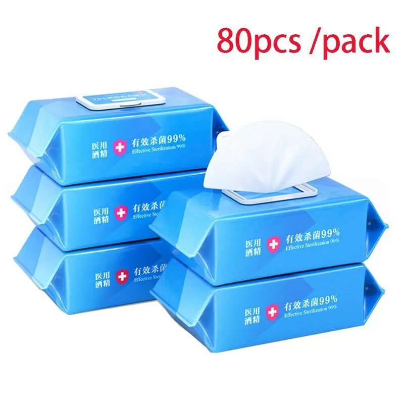 80 unids/caja almohadillas antisépticas desinfectantes toallitas húmedas de Alcohol toallitas de limpieza de la piel esterilización de cuidado de primeros auxilios caja de pañuelos de limpieza