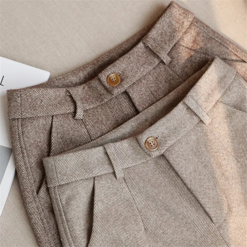 Pantalon en laine pour femmes, sarouel crayon, taille haute, décontracté, pour bureau, collection automne-hiver 2022