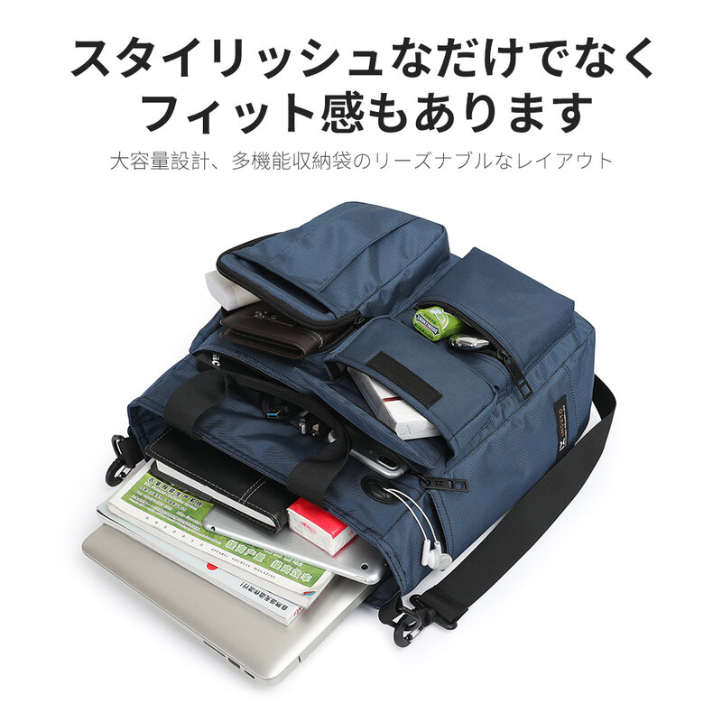 Men's messenger shoulder bag with earphone hole waterproof bag nylon travel bag large capacity work bag