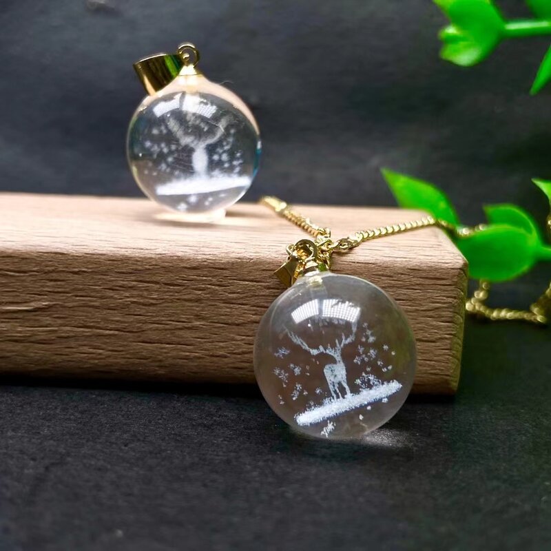 Ciondolo in cristallo di alce di pietra con gemme bianche naturali a forma di palla per uomo donna coppia gioielli regali per feste di natale
