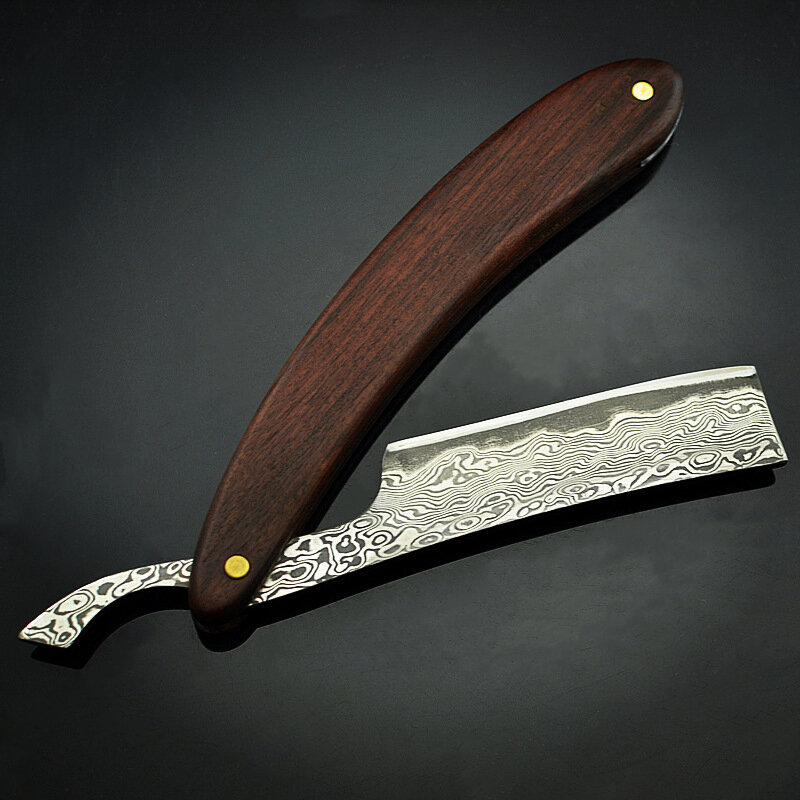 Juego de cuchillas de afeitar Vintage con mango de palisandro de acero de Damasco, cuchilla de corte de pelo de Damasco, herramientas de peluquero con cera, G0131