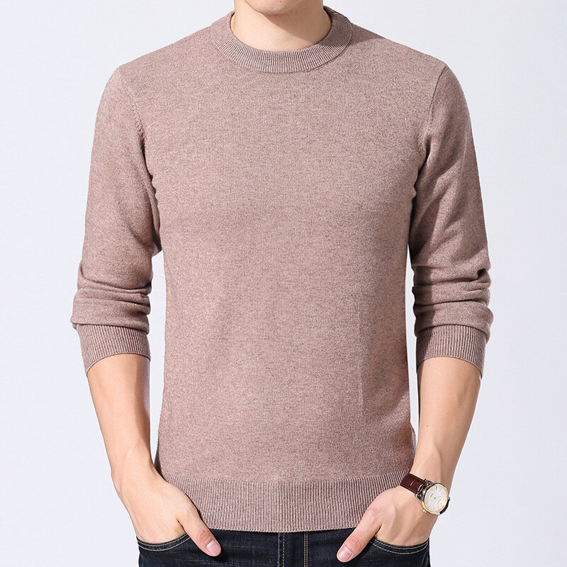 Suéter masculino grosso estilo coreano, camisola com gola redonda e mangas compridas, de cor sólida, novo estilo