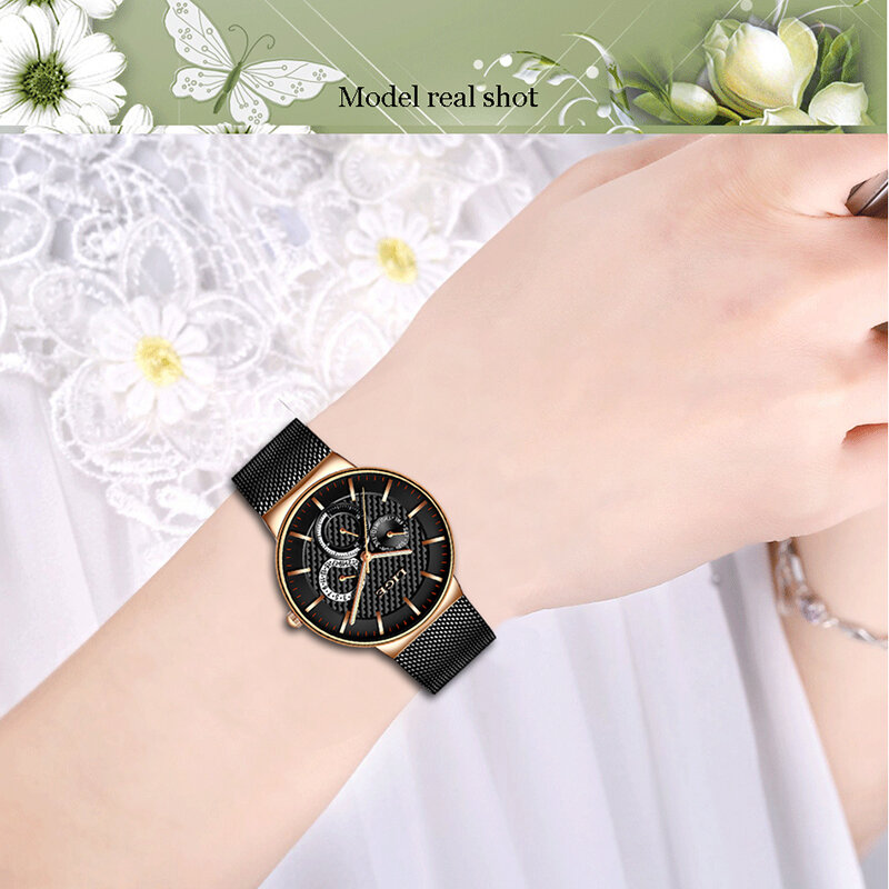 LIGE-reloj de cuarzo de lujo para mujer, nuevo accesorio de moda, relojes creativos informales con correa de malla de acero inoxidable, diseño elegante
