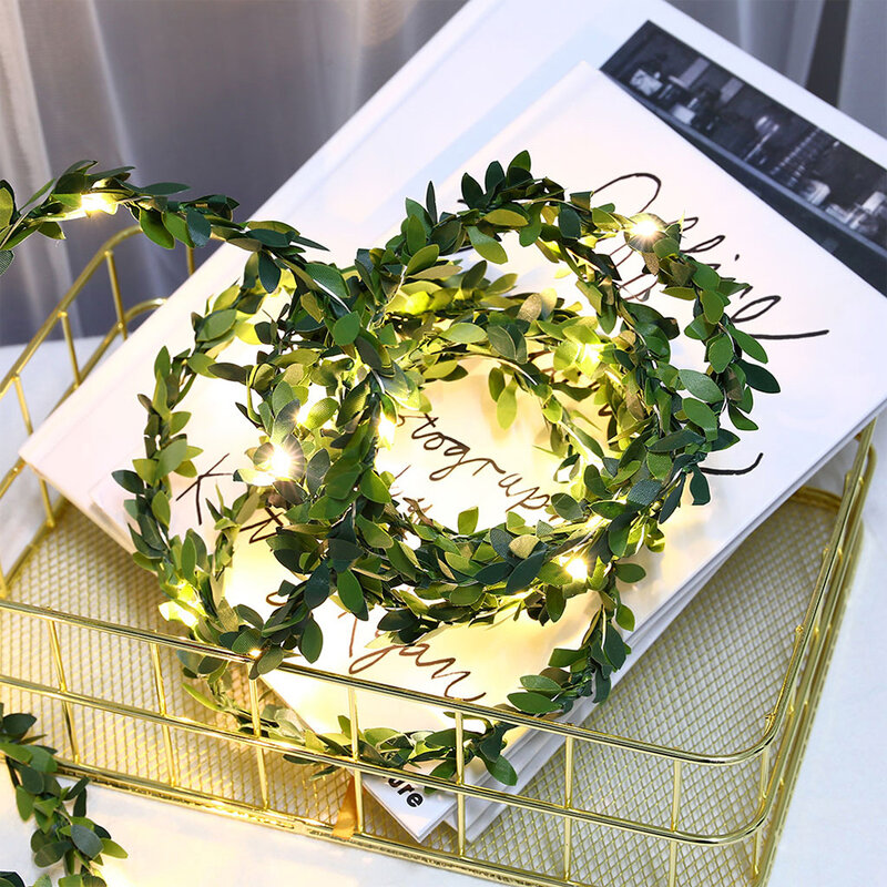 Guirnalda de luces LED de hiedra para decoración del hogar, guirnalda de luces artificiales de hoja verde para boda, Día de San Valentín, Navidad y Fiesta