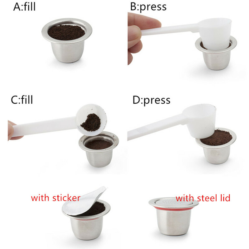 Cápsula de Metal de acero inoxidable Compatible con Nespresso, cápsula de café reutilizable recargable
