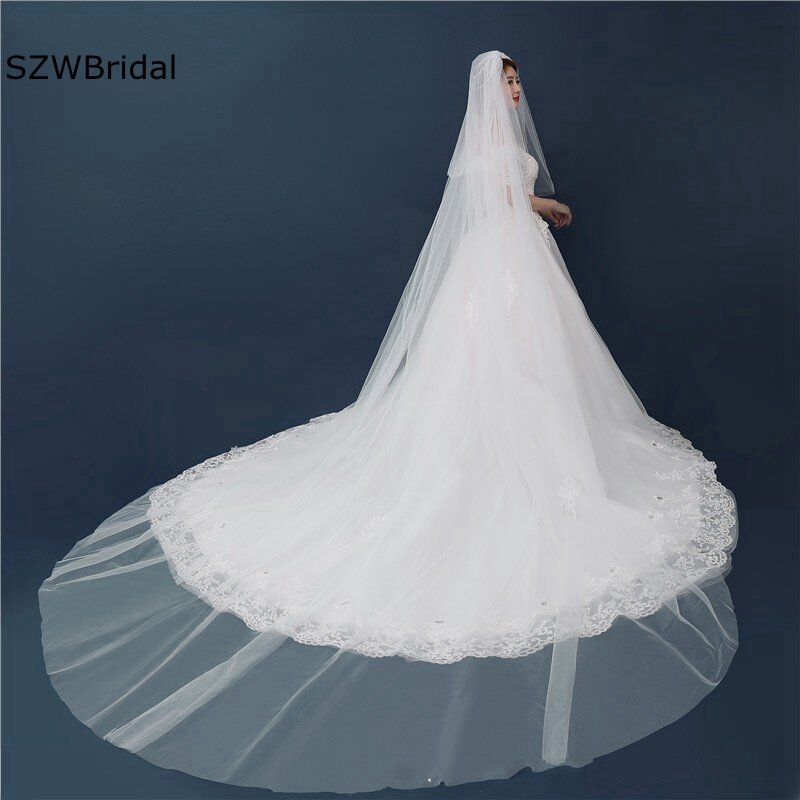 New Arrival Two Layers Tulle Cathedral Wedding veil Ivory Cheap Wedding accessories Mariage Bride veil wedding free shipping