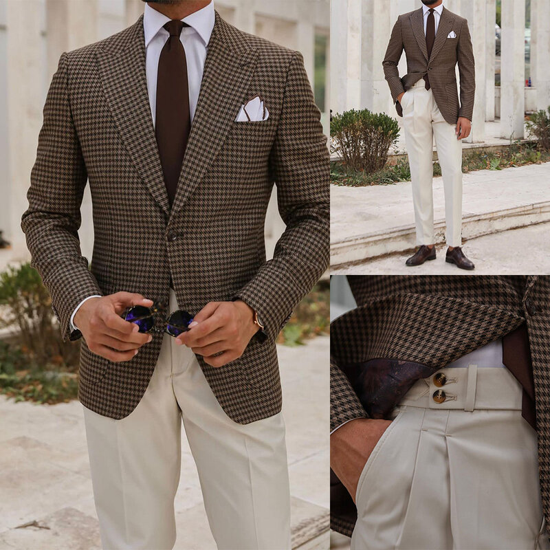 Ternos masculinos de casamento, 2 peças, blazer, calça com bojo, noivo, feito sob encomenda