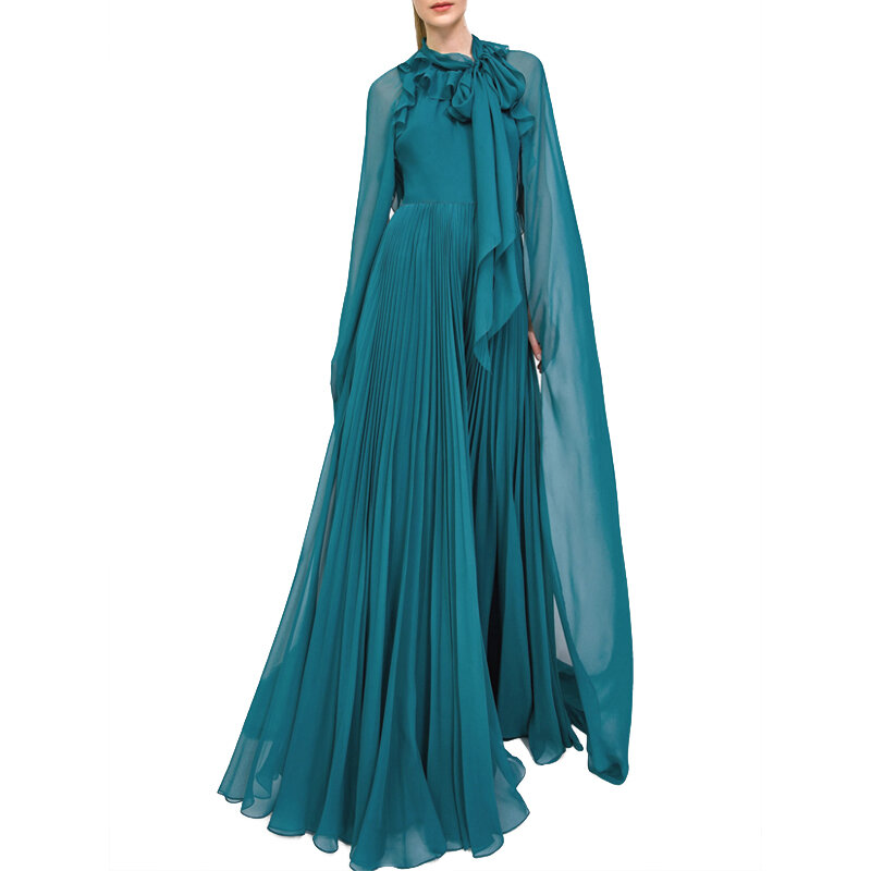 Gaun Kipas Dewi Temperamen Saudara Perempuan Kerajaan Rok Berlipat Jubah Peri Desain Mewah Rok Panjang untuk Liburan