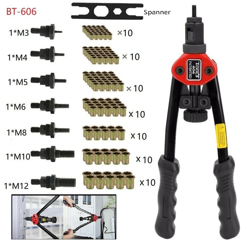 BT-606 Riveter Tool Hand Riveter Interchangeable Mandrel Insert Threaded Nut Rivet Drilling Rivet Tool M3-12 Spare Part