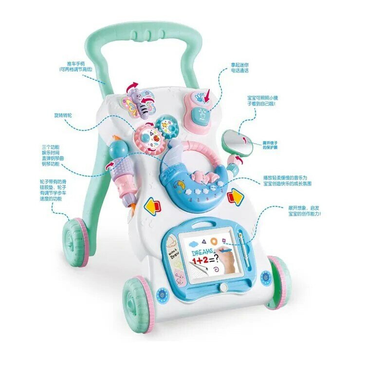 New Arrival 2021 0-3years Kids Pvc NewBaby Walker Stroller Music Walker Adjustable Speed Rollover Prevention Baby Stroller Toys