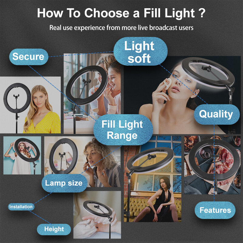 Yizhestudio anel lâmpada com tripé pode ser escurecido selfie anel de luz com suporte cor tubo anular iluminação fotográfica para estúdio ao vivo