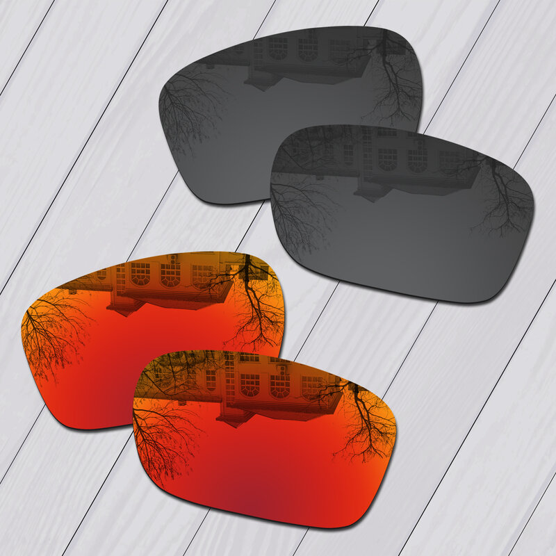 E.O.S 2 Pairs Black and Fire Red Polarized Replacement Lenses for Oakley Double Edge OO9380 Sunglasses