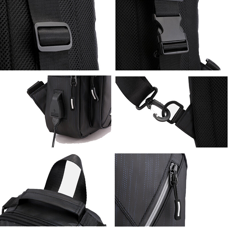 2020 hommes USB Nylon étanche multifonction sac à bandoulière sacs à bandoulière sur l'épaule court voyage messager poitrine sac Pack pour homme