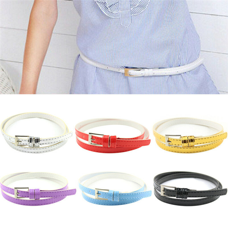 1PC PU Women Belt 100cm Candy Color Fashion Belts for Women Multicolor Belt Small Thin PU Leather Belt