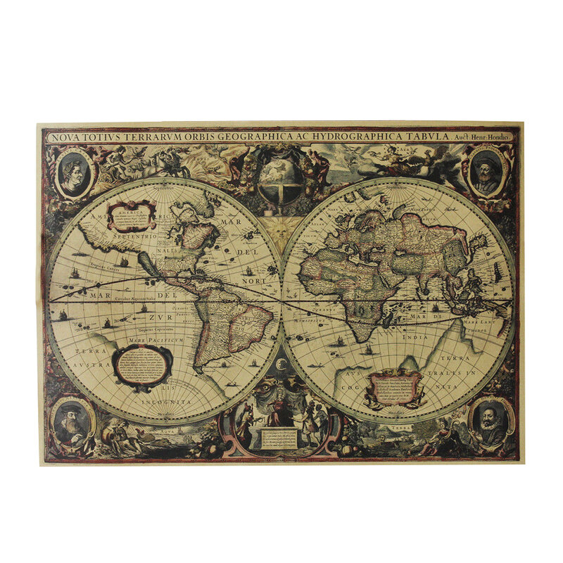 Affiche carte du monde vintage, carte du globe rétro, atlas personnalisé, décoration pour bureau et école, 72x51cm