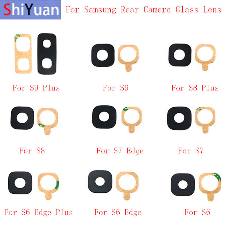 2 Buah Kaca Lensa Kamera Belakang Belakang untuk Samsung S9 S9Plus S8 S8Plus S7 S7Edge S6Edge S6 Suku Cadang Reparasi Penggantian Lensa Kaca Kamera
