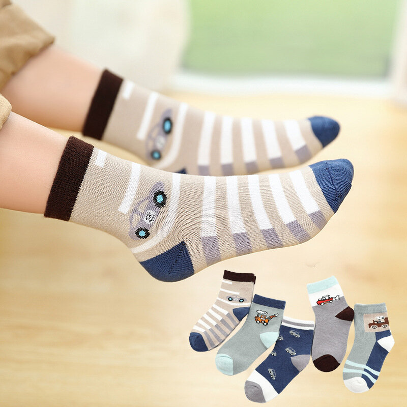 5 paare/los Jungen Socken Herbst Winter Cartoon Baumwolle Kinder Socken 2-15 Jahre Kinder Socken