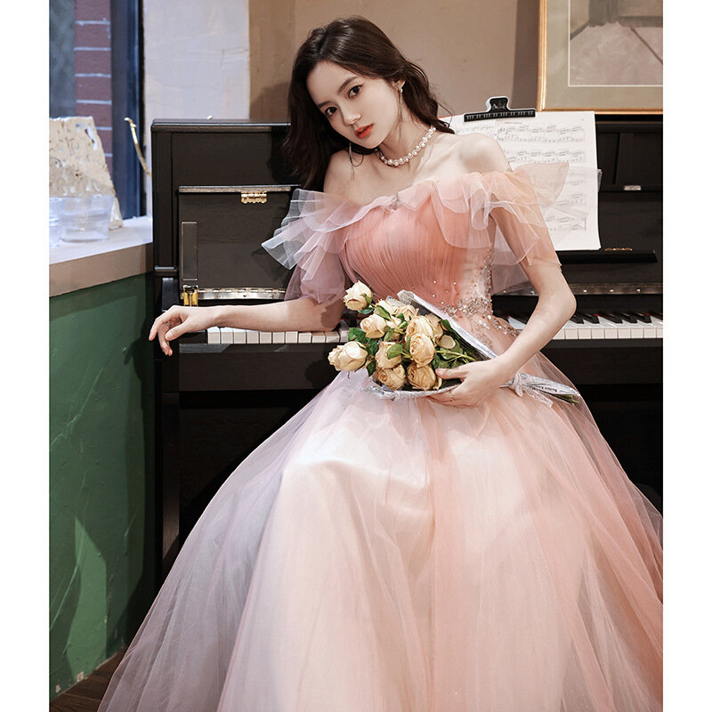 Koreanischen Stil Party Kleider Für Frauen Liebsten Pailletten A-Line Anmutigen Abendkleid Ankle-Länge Schärpen Sanfte Pageant Kleider