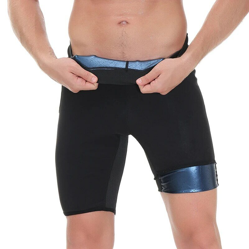 Sauna calças de suor para homem quente thermo shorts compressão altura da cintura leggings ginásio polímero boxer treino de fitness anti-deslizamento shaper