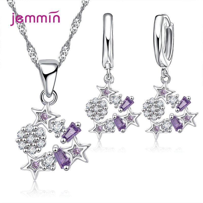 Set Perhiasan Wanita liontin bintang kristal, kalung perak 925 zirkon, set perhiasan untuk hadiah pertunangan pernikahan pengantin