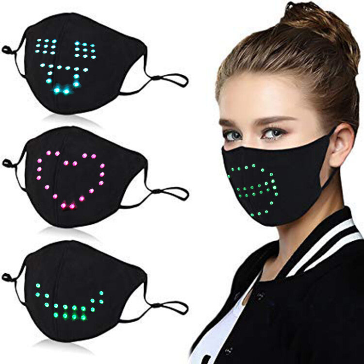 Mascarilla facial con luz LED, máscara reutilizable con Control de voz brillante, cambia de color, para Halloween y Navidad