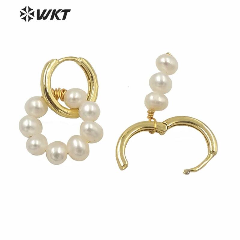 WT-MPE052 WKT mano di alta qualità crea orecchini di perle placcate in oro con chiusura rotonda splendidi risultati di gioielli con perline d'acqua dolce
