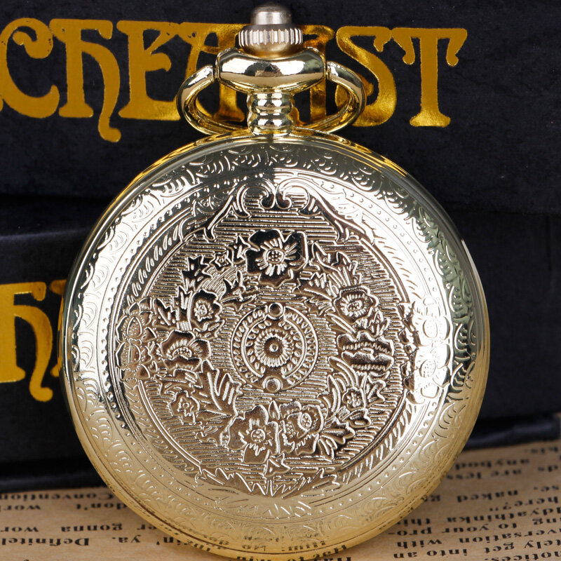 Movimento quartzo relógio de bolso com corrente, engrenagem oca, colar, pingente, presente, preto, bronze, ouro, presentes