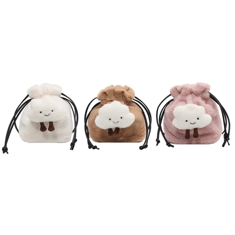 Cute Children's Diagonal Bag Cloud Plush Handbag Ladies Drawstring Plush Messenger Shoulder Bag