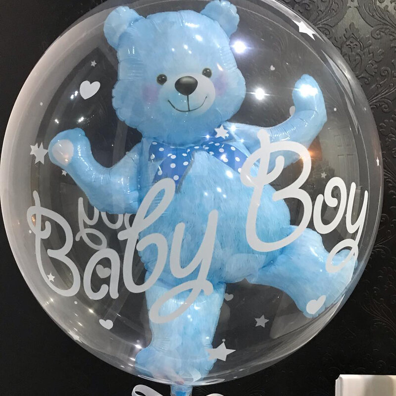 4D przezroczysta dziewczynka/chłopiec niedźwiedź kula kąpielowa urodziny niebieski/różowy balony na brzuszkowe płeć ujawnić wystrój DIY prezent dostaw