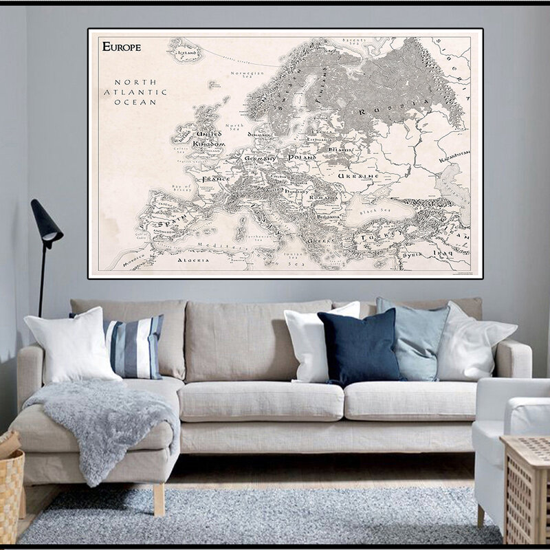 シンプルなレトロなヨーロッパの地図,不織布のキャンバスの絵150x100cm,壁の芸術のポスター,オフィス,家,学用品の壁の装飾