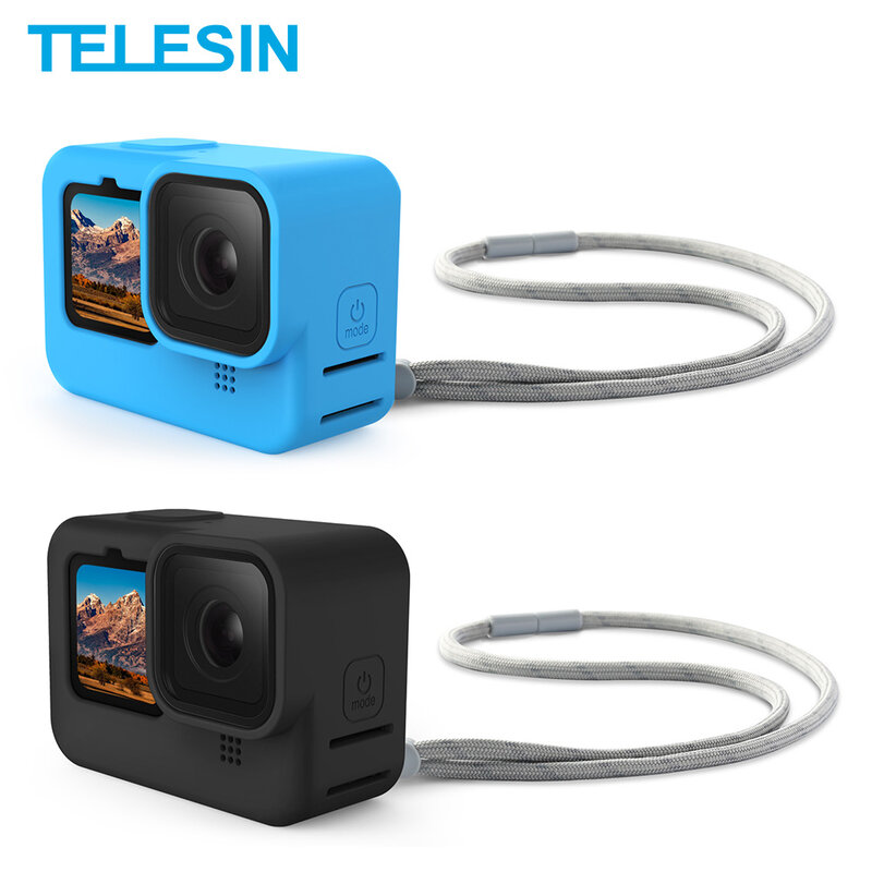 TELESIN-funda de silicona suave para GoPro, carcasa de marco para GoPro 12, 11, 10, 9, cubierta de lente, cordón ajustable para GoPro Hero 12, accesorios de cámara