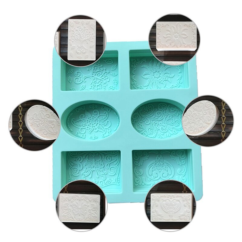 6 cavidade retângulo oval silicone sabão molde artesanal sabão fazer artesanato para casa banho formas de sabão novo