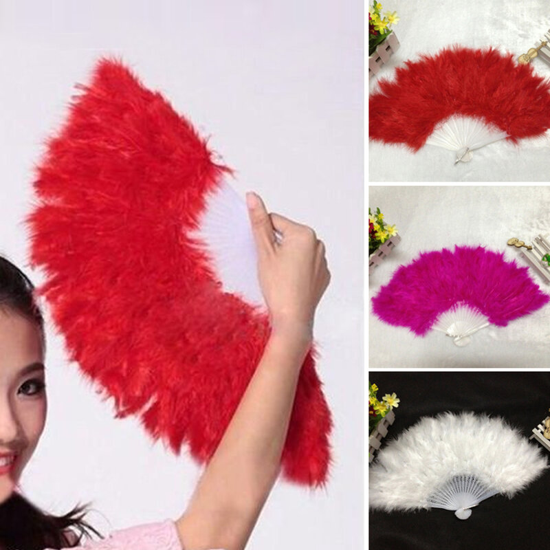 Chinese Traditional Feather Folding Fan Elegant Hand Held Fan Dance Props Show Wedding Halloween Decoration Party Gift