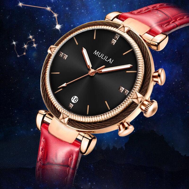 Moda senhoras relógios de pulso preto couro rosa ouro caso japão quartzo relógios de pulso para mulher dropshipping relogio feminino