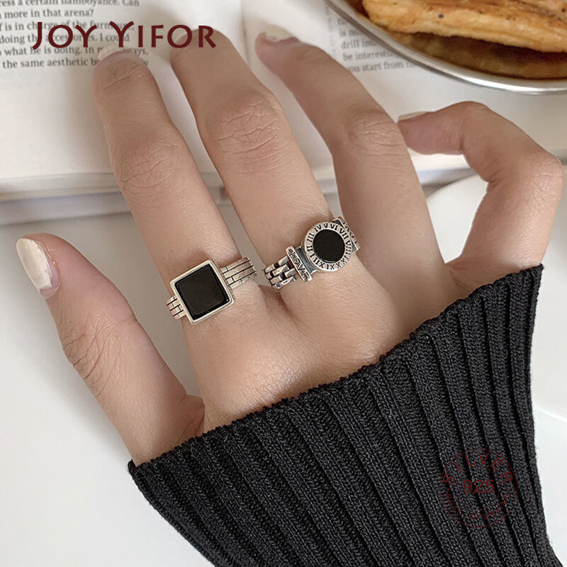 Anillos de dedo de Plata de Ley 925 para mujer, joyería de compromiso, círculo negro creativo, accesorios de fiesta, regalos, nuevas tendencias