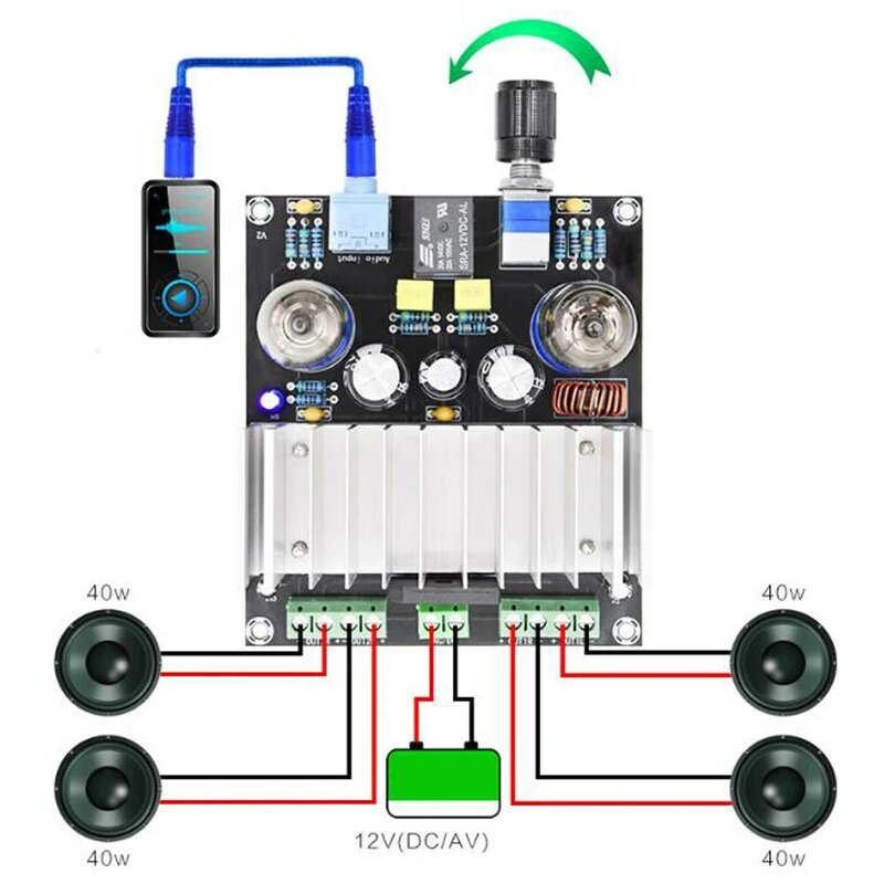 40W x 4 12V 튜브 파워 앰프 보드, 고출력 강화 사운드 스테레오 DIY