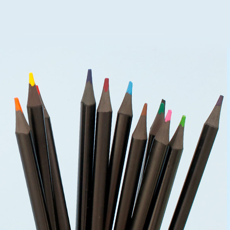 12 /24Pcs 컬러 연필 세트 Kawaii 비 나무 컬러 리드 브러시 스케치 연필 학교 용품 선물 컬러 연필