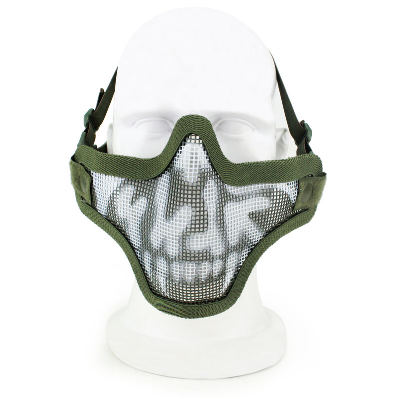Dupla-faixa scouts máscara de metal malha crânio meia face tático paintball exército caça acessórios wagame inferior rosto airsoft máscaras