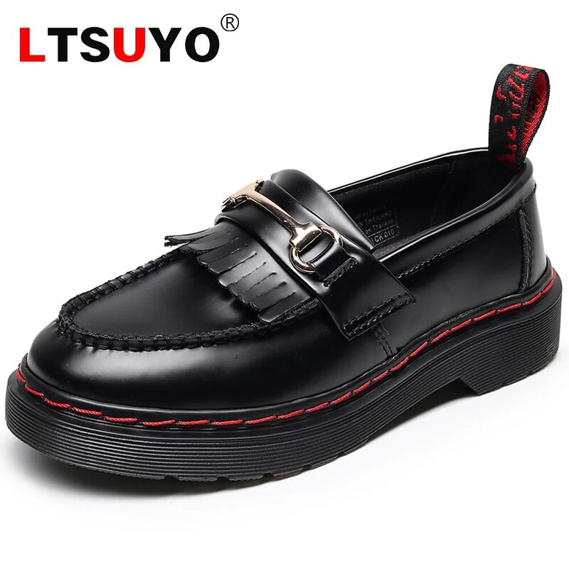 Ladies genuine leather Martin shoes, ADRIAN fringed loafers low-top shoes, female British style fashion round-toe student shoes