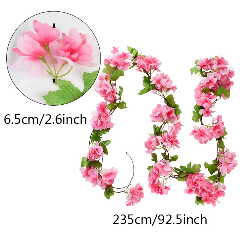 2.3m Flower Garland Artificial Flower String With Leaves Silk Sakura Cherry Blossom Ivy Vine For Home Garden Wedding Arch Decor
