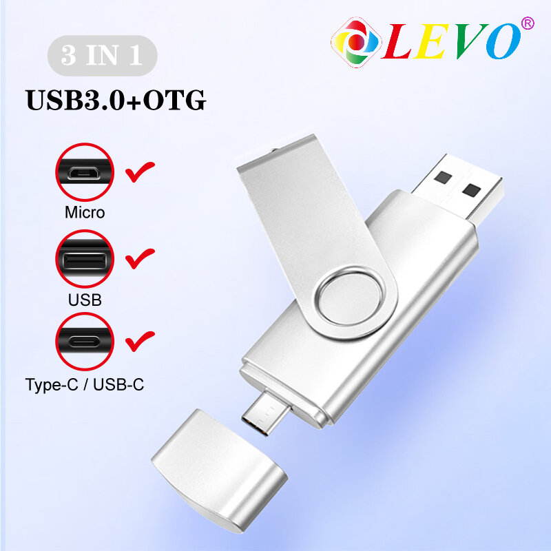 3 In 1 OTG USB Flash Drive USB3.0 & Type C dan Micro USB Pen Drive 256GB 128GB 64GB 32GB USB Stick Pendrives