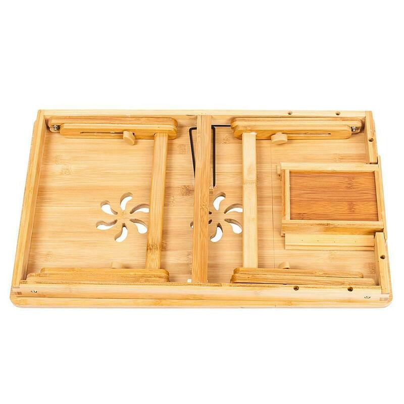 Бамбуковый стол для ноутбука, Регулируемый Поднос для завтрака с наклонным выдвижным ящиком
