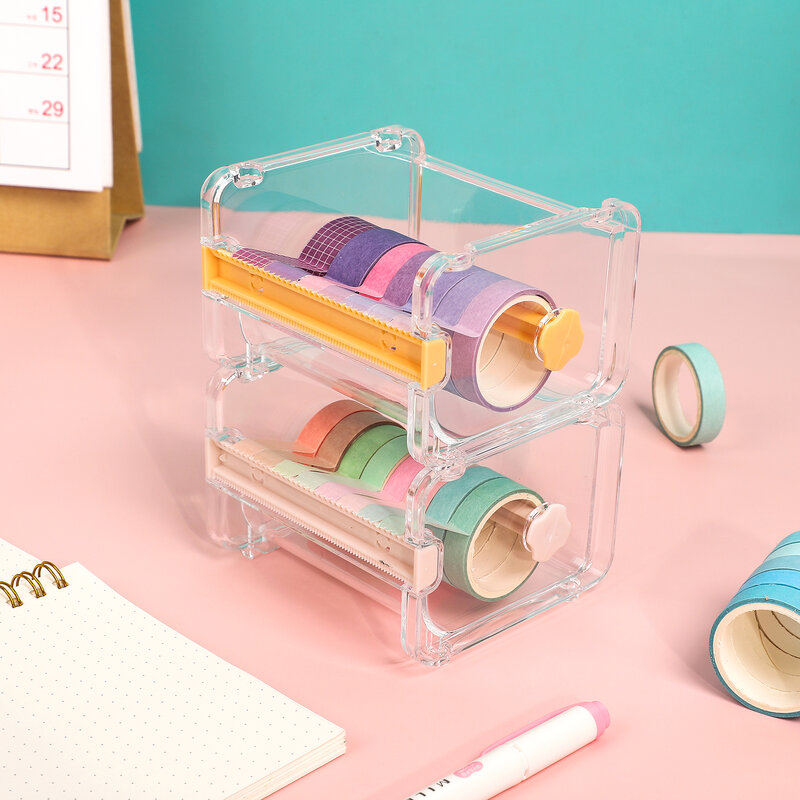 Juego de cortador de cinta Washi creativo, herramienta de cinta transparente, soporte de cinta, dispensador de cinta, suministros escolares, papelería de oficina