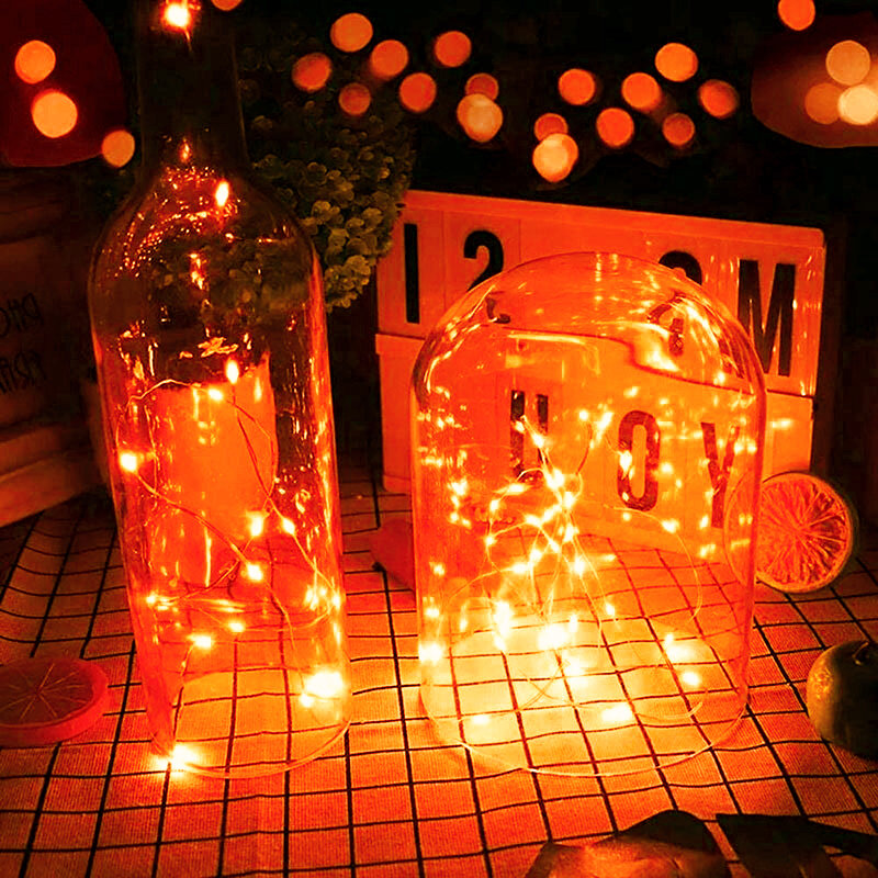 Màu Cam Cổ Tích Đèn Hoạt Động Bằng Pin 3M 30 Đèn LED Màu Cam Dây Đèn Chống Nước Cam Halloween Mini Cho DIY Giáng Sinh bedr