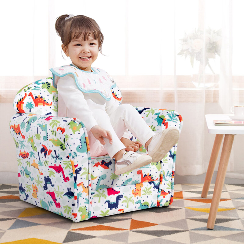 Kids Single Sofa Toddler Children Upholstered Armrest Chair Playroom Furniture
