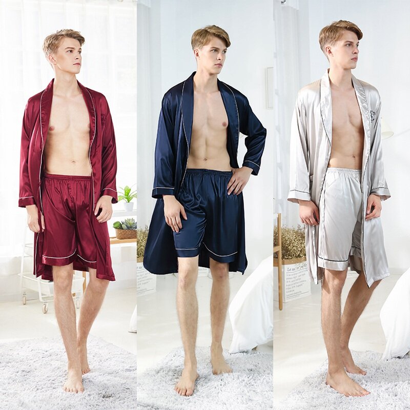 Pyjama en Satin de soie pour hommes, pantalon de sommeil, grande taille, short décontracté pour la maison, 3 couleurs, nouveau
