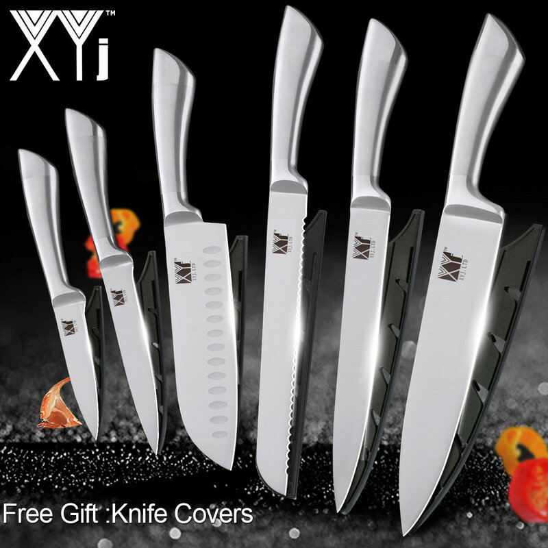 XYj Kitchen Stainless Steel Knives Accessories Paring Utility Santoku Chef Slicing Bread Stainless Steel Knives New Arrival 2019
