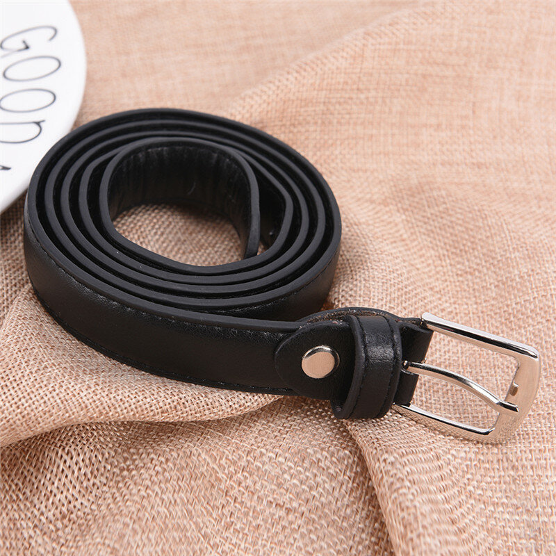 1 PC 110 CM Fashion Women's Casual Leather Slim Waist Belt Leather Waistband with Pin Buckle Black