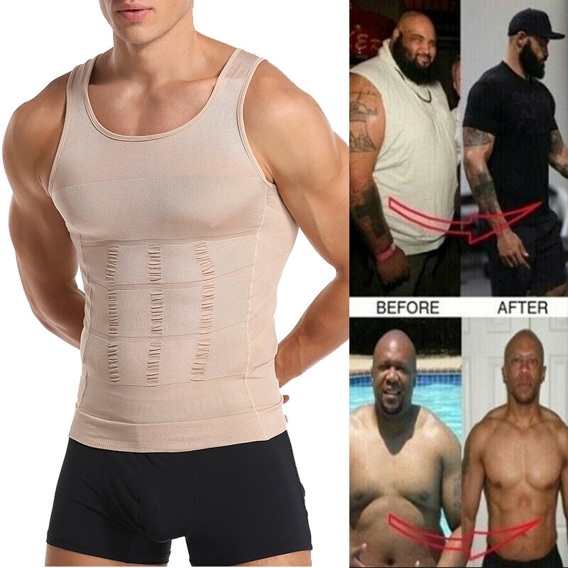 Men Body Shapers Tight Skinny Sleeveless Shirt Fitness Waist Trainer Elastic Beauty Abdomen Tank Tops Slimming Boobs Gym Vest